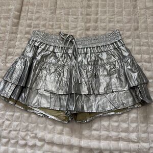NEW Shug Large Silver Metallic Lala Mini Skirt Skort ~ Party Festive Going Out